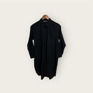 Maeve Anthropologie Black Long Sleeve Button Front Shirt Dress Hi/Low Hem